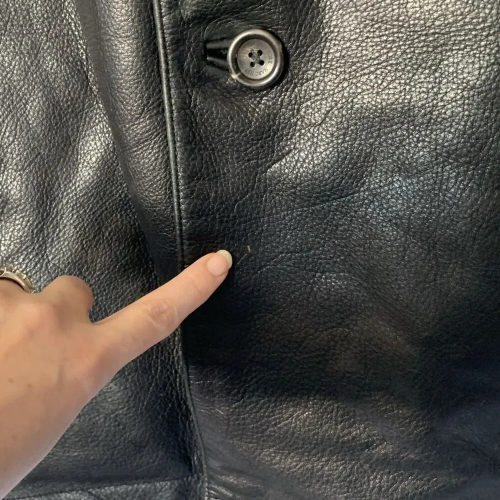 Vintage Marc New York Men’s Black Leather Jacket XL Button Front Coat Heavy Y2K